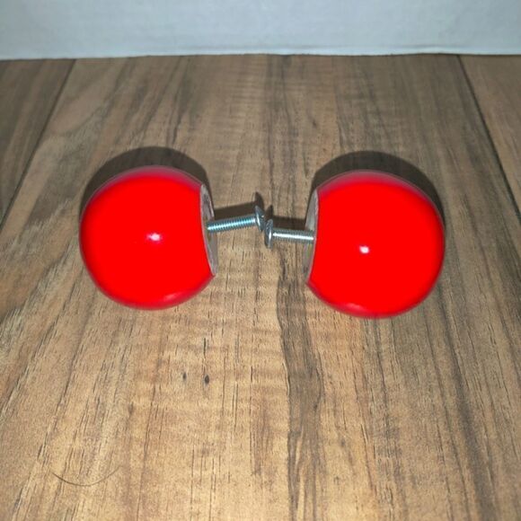 Red Round Made In Japan Knob Set Of 2 Cabinet Drawer Pulls. Has some wear - Picture 1 of 5